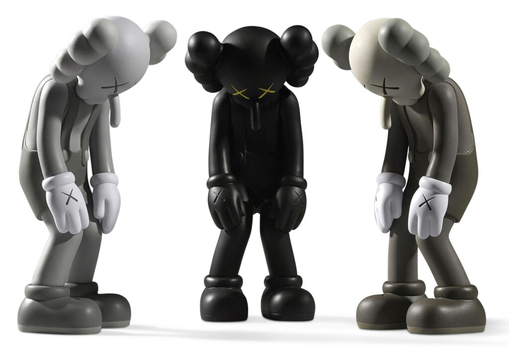 White Wonderland with Kaws Small Lie Figures: A Captivating Vinyl Wallpaper