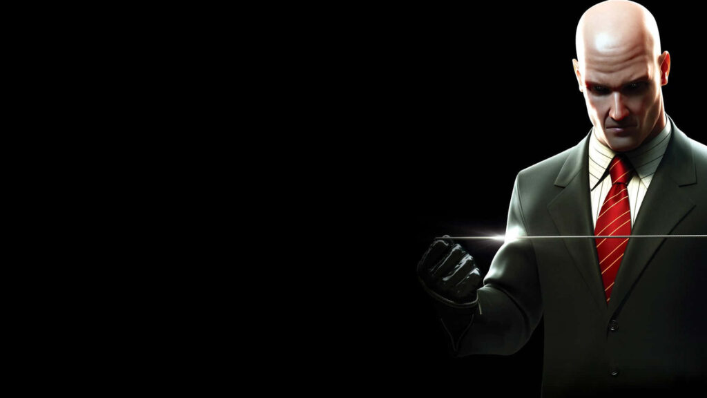 Minimalist Desktop Wallpaper: Stern Man in Suit Emerges from Darkness