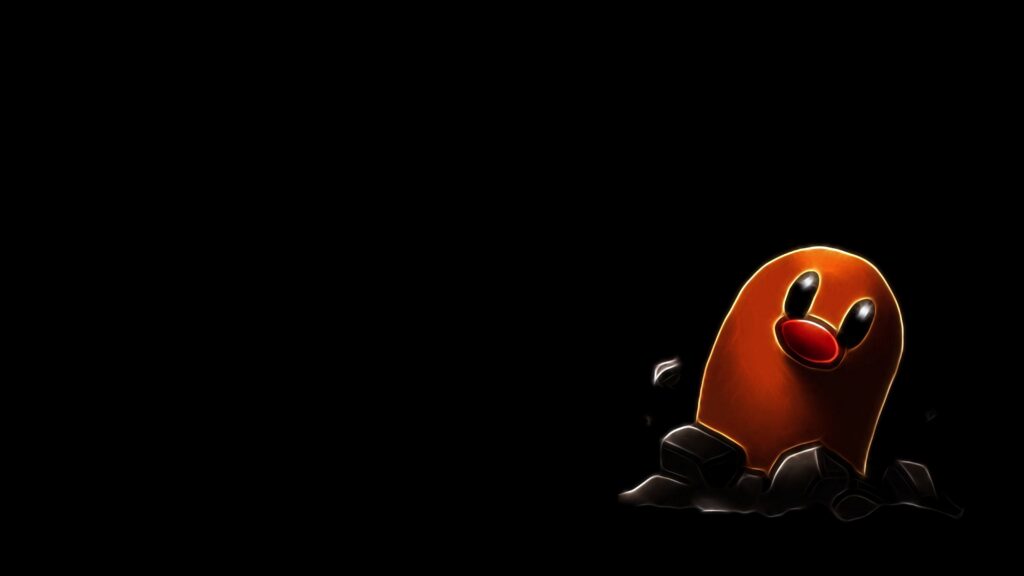 Diglett Pokémon emerging from ground on sleek black background minimalistic modern wallpaper