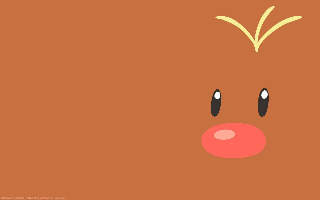 Close-up of minimalistic Diglett face with oval eyes pink nose on smooth brown background wallpaper