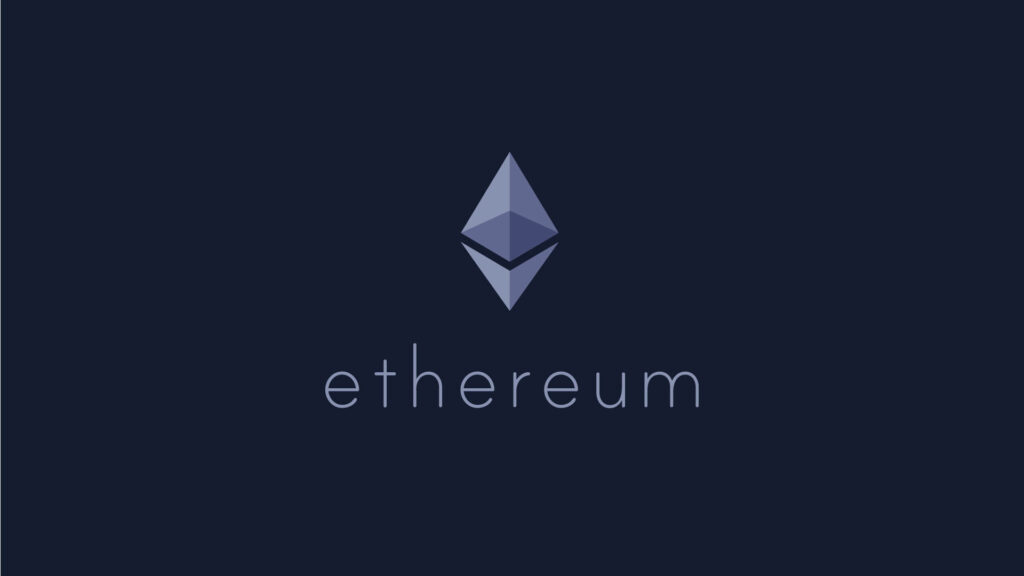 Minimalistic Ethereum logo in soft blue on dark background sleek modern crypto wallpaper