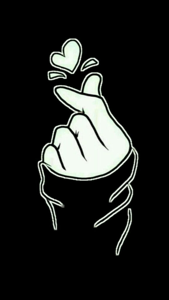 Minimalist Finger Heart Wallpaper: Love Symbol on Black Background