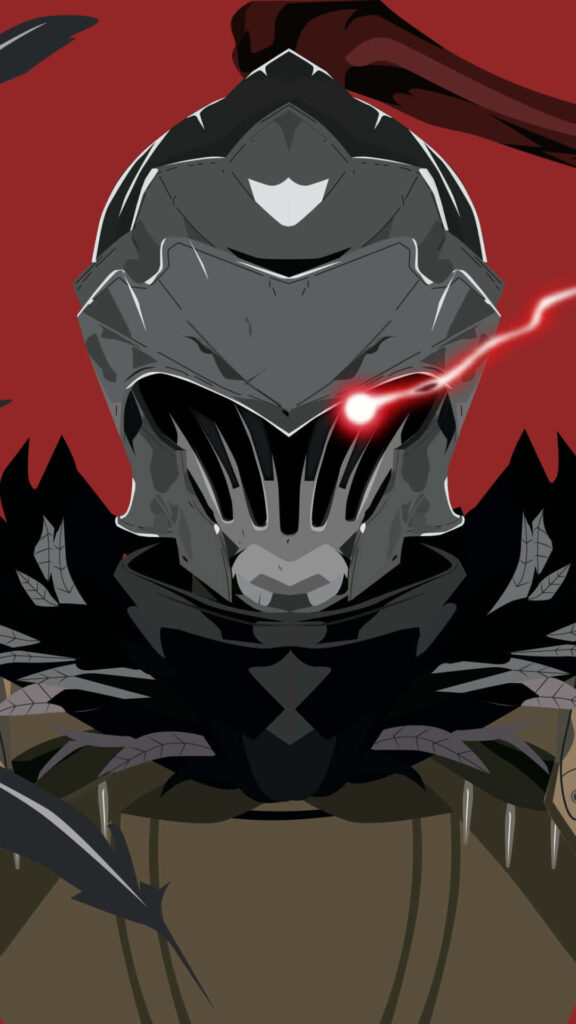 Minimalistic Goblin Slayer Wallpaper with Red Background & Glowing Eye