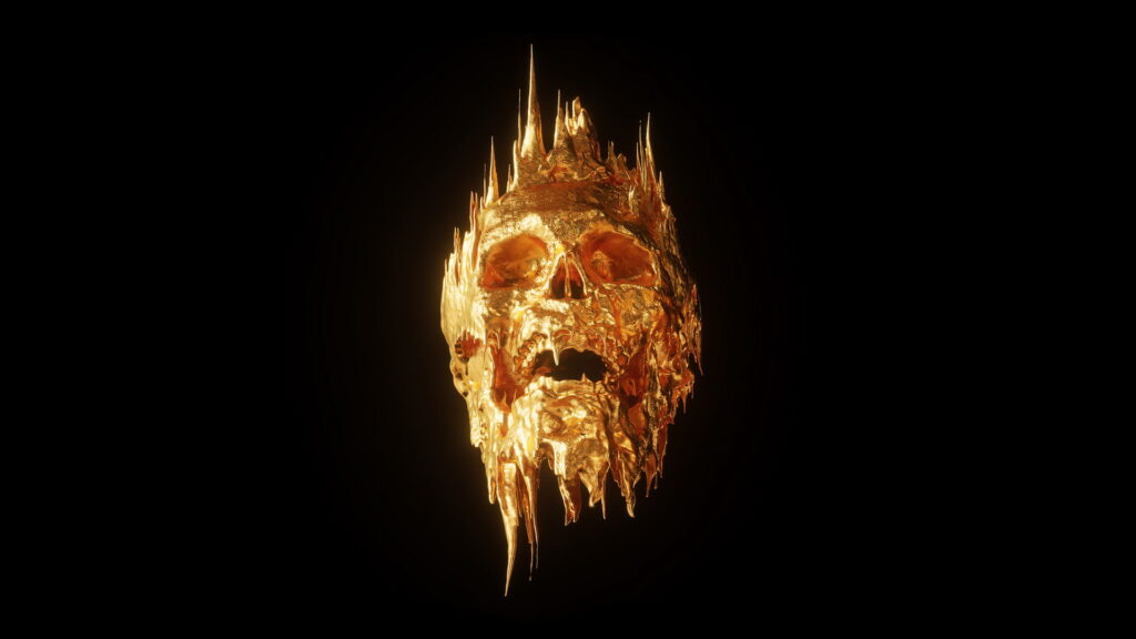 Minimalistic Gold Skull on Black Background: A Billelis HD Wallpaper