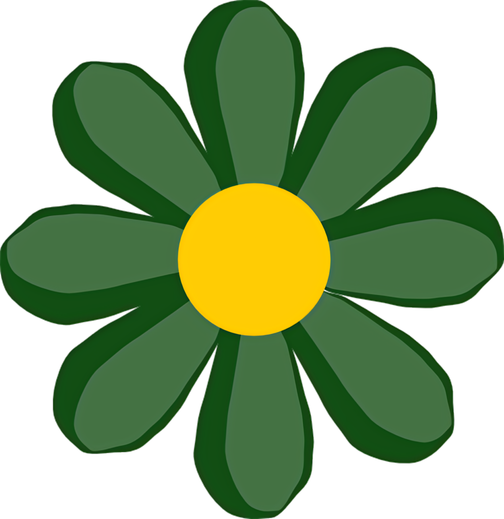 Minimalist Green Flower Wallpaper with Yellow Center on Transparent Background