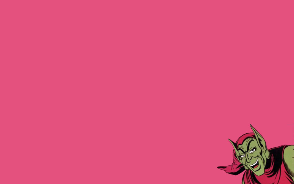Minimalistic Green Goblin Wallpaper: Vibrant Pink Background Art