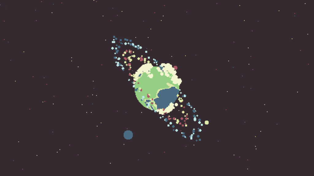 Minimalistic Pixel Art Green Planet with Vibrant Rings Wallpaper