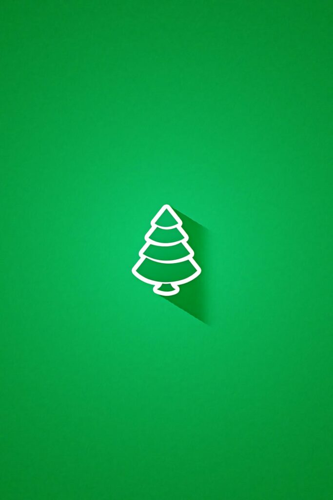 Minimalist Green Wallpaper with White Christmas Tree Outline