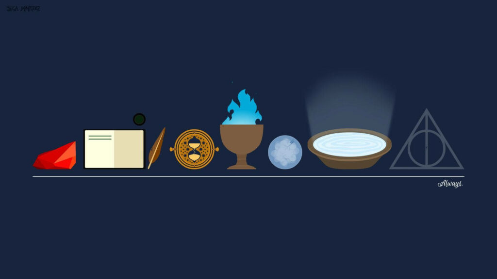 Minimalistic Harry Potter Wallpaper: Iconic Magical Items Design