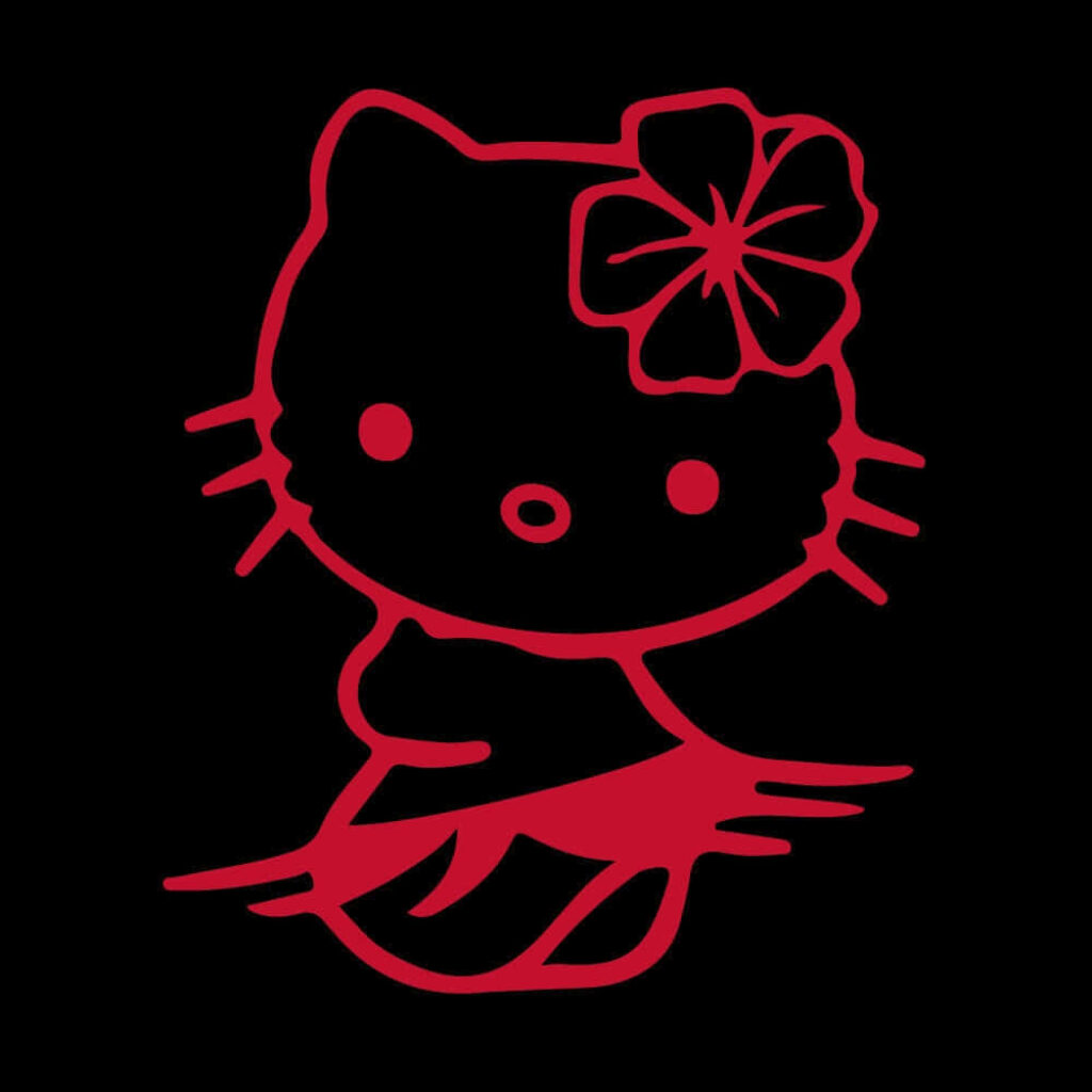 Minimalist Hello Kitty Wallpaper with Hawaiian Flower on Dark Background