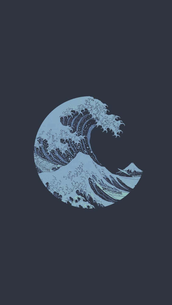 Minimalist Hokusai Great Wave iPhone Wallpaper on Dark Background