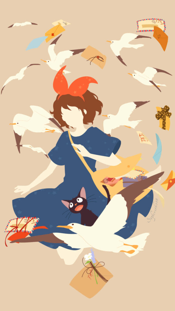 Minimalist Kiki's Delivery Service Phone Wallpaper - Whimsical Design