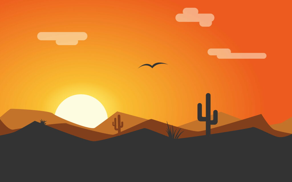 A Serene Masterpiece: Capturing the Mesmerizing Brilliance of a Minimalistic Desert Sunset Wallpaper