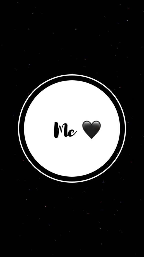 Minimalistic 'Me' Wallpaper with Black Heart on Starry Background