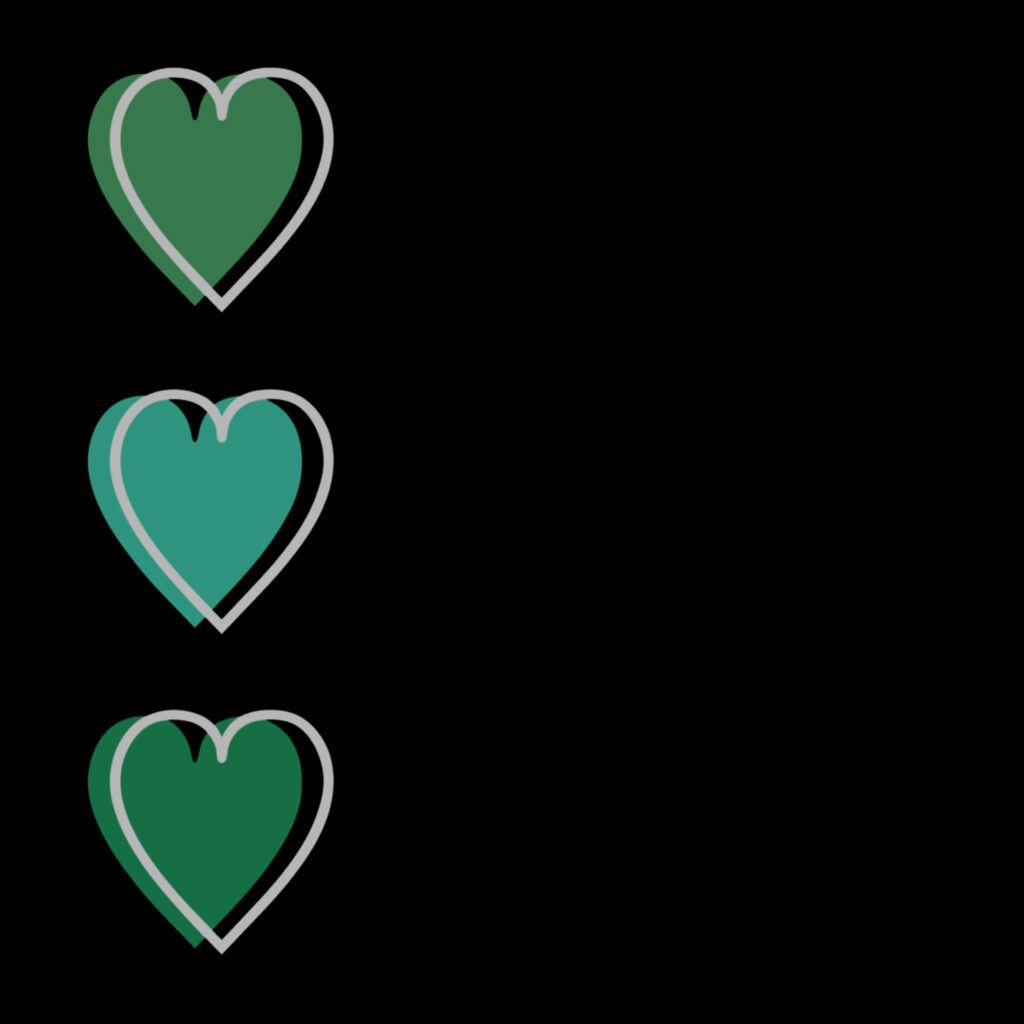 Elegant Minimalist Wallpaper: Three Mint Green Hearts on Black