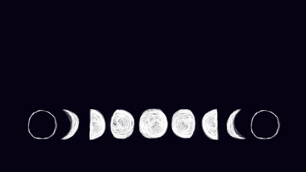 Doodle Moon Phases Wallpaper: Minimalistic Art on Dark Background