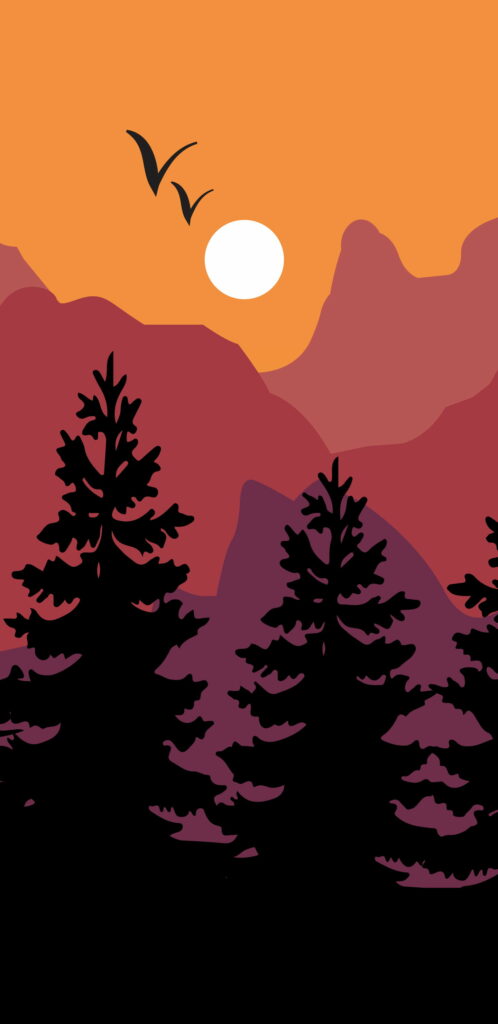 Serenity in Simplicity: 2D Amoled Artistry - Vibrant Minimalistic Sun amidst Nature's Beauty Wallpaper