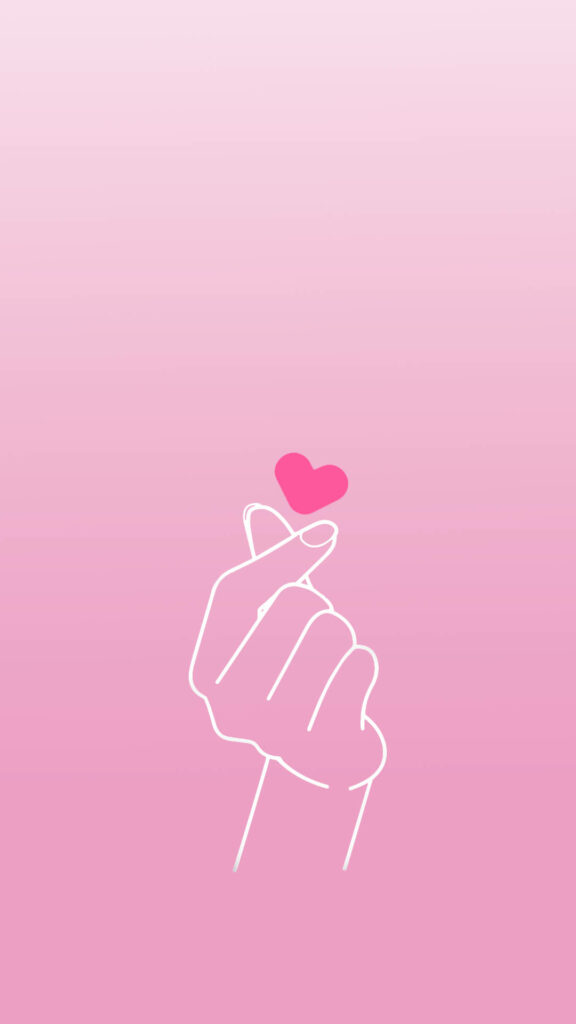 Minimalistic Pink Wallpaper with Finger Heart Gesture & Gradient Background