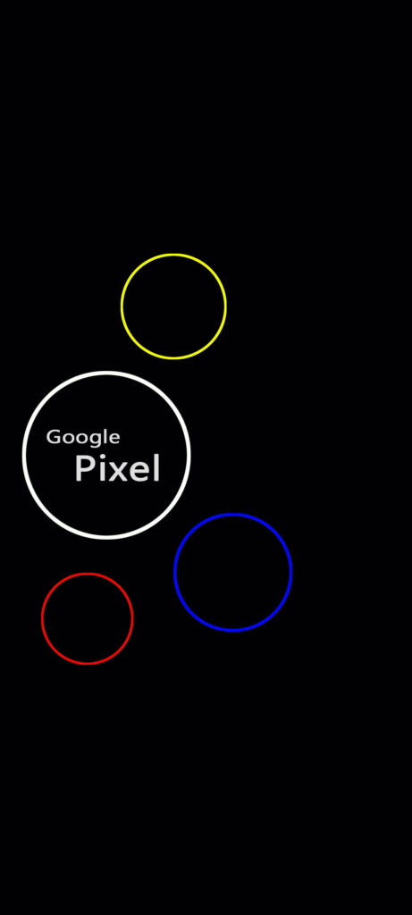 Minimalist Google Pixel wallpaper with logo on black AMOLED background and colorful rings