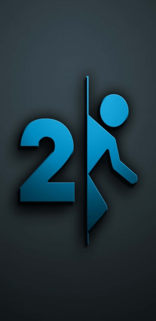 Minimalistic Portal 2 Wallpaper: Iconic Blue Figure & Number 2 Design