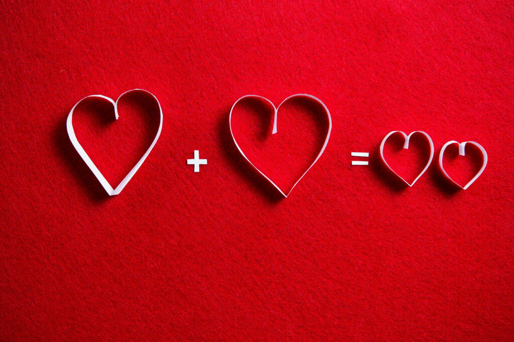 Minimalistic Red Wallpaper: Heart-Themed Math Equation Design