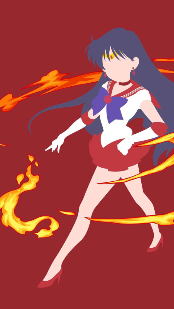 Dynamic Sailor Mars Wallpaper: Minimalist Red & White Design