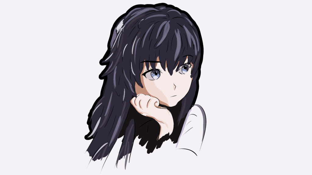 Minimalist Wallpaper: Sad Animated Girl on White Background
