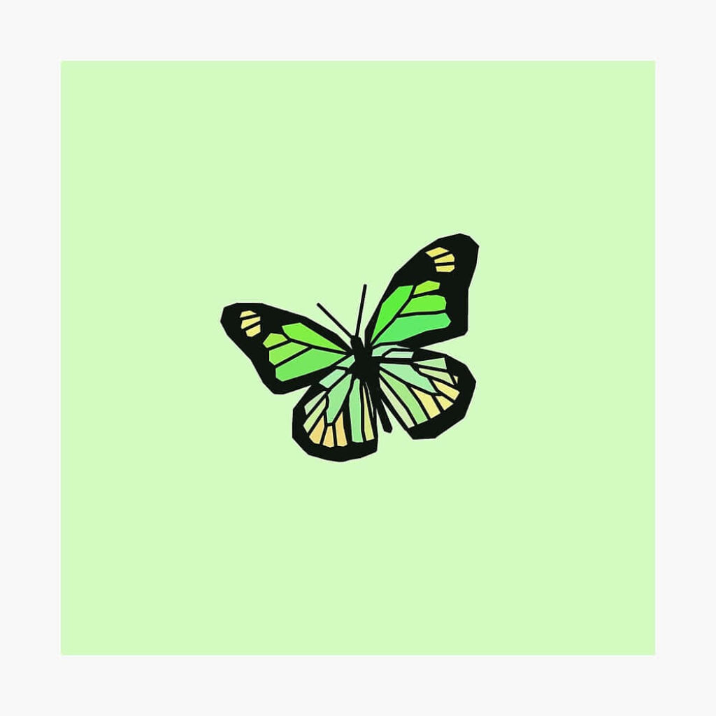 Minimalistic Wallpaper: Vibrant Green Butterfly on Pastel Background