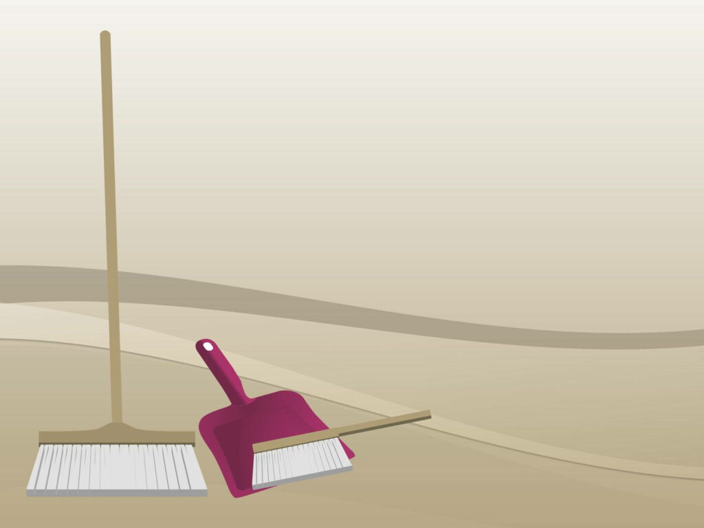 Minimalist Cleaning Equipment Wallpaper: Broom & Dustpan on Beige