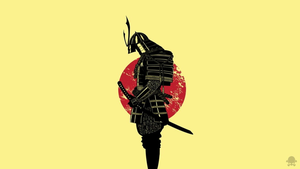 Minimalist Warrior: A Samurai in Armor with Japan Flag Clipart in HD Wallpaper