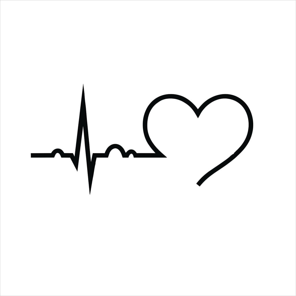 Minimalist White Wallpaper: Black Heart & Lifeline Wave Design
