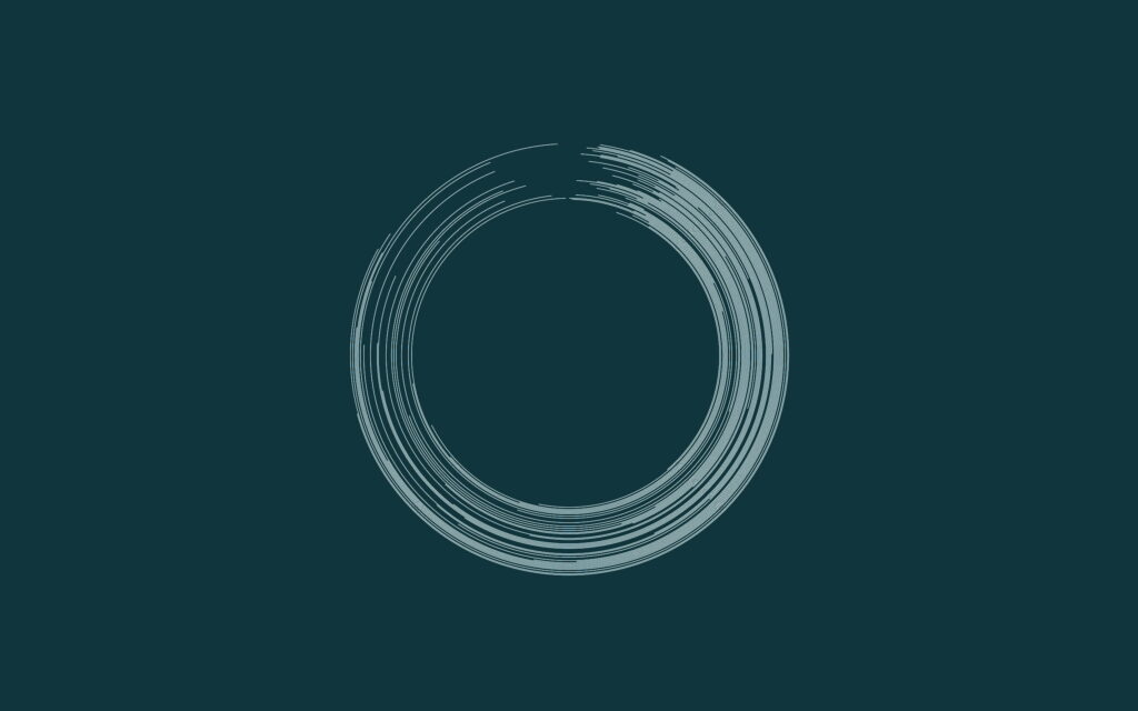 Minimalist wallpaper with abstract white Ensō circle on deep teal background for zen design