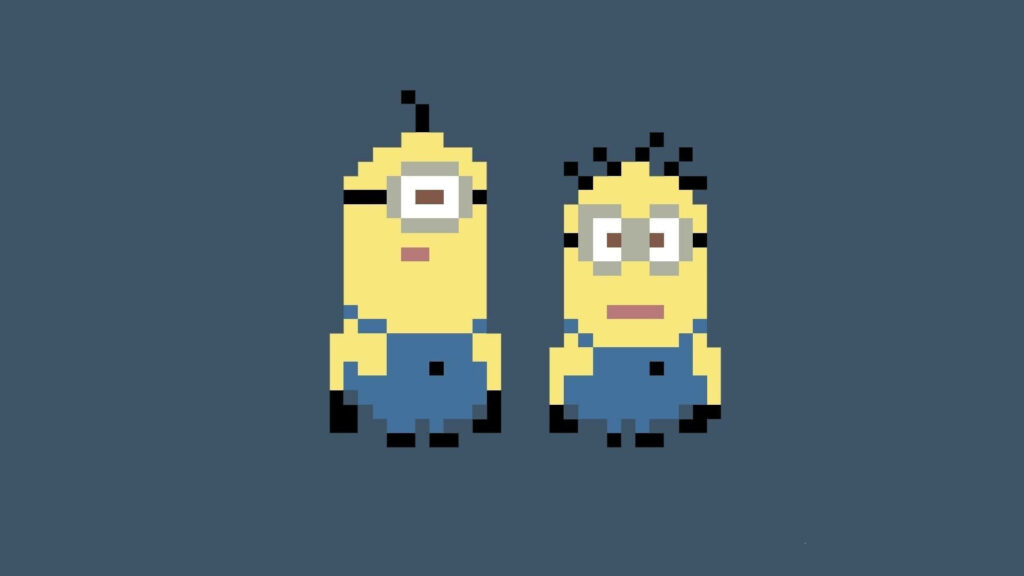Despicable Me Minions Pixel Art Wallpaper - Yellow & Blue Design