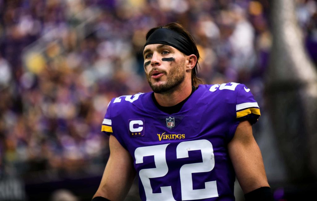 Minnesota Vikings safety Harrison Smith in purple jersey 22 focused on game action wallpaper