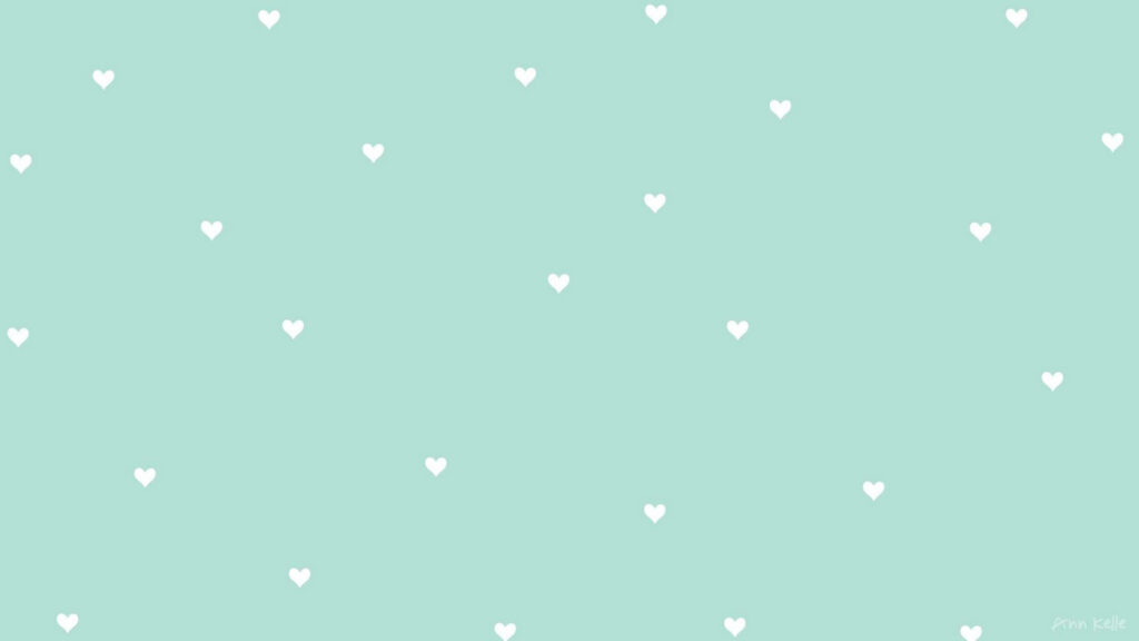 Mint Green Hearts: A Charming Wallpaper of Delicate White Patterns on a Fresh and Relaxing Background