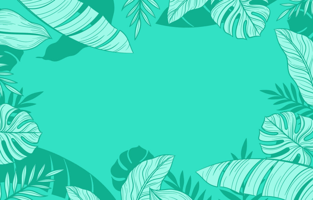 Minty Fresh Bliss: A Captivating Digital Illustration of Botanical Leaves Nestled Beside a Refreshing Mint Green Eye-Catching Background Wallpaper