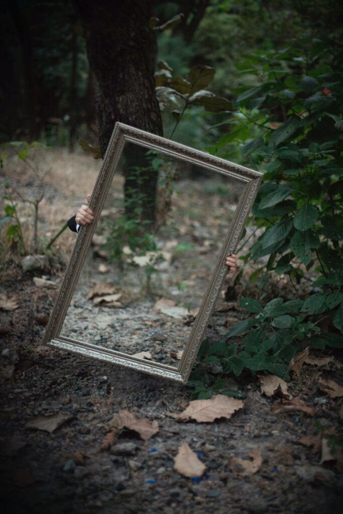Enchanting Wilderness Reflected: Rectangular Wooden Frame Mirror Wallpaper
