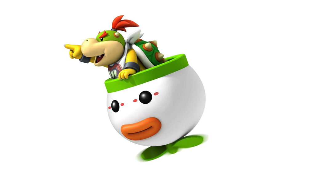 Bowser Jr riding Junior Clown Car vibrant Nintendo cartoon style dynamic wallpaper background