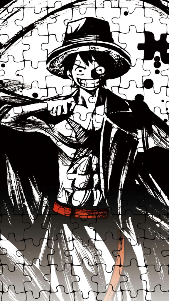 Stylized Black and White Character Wallpaper with Puzzle Piece Background