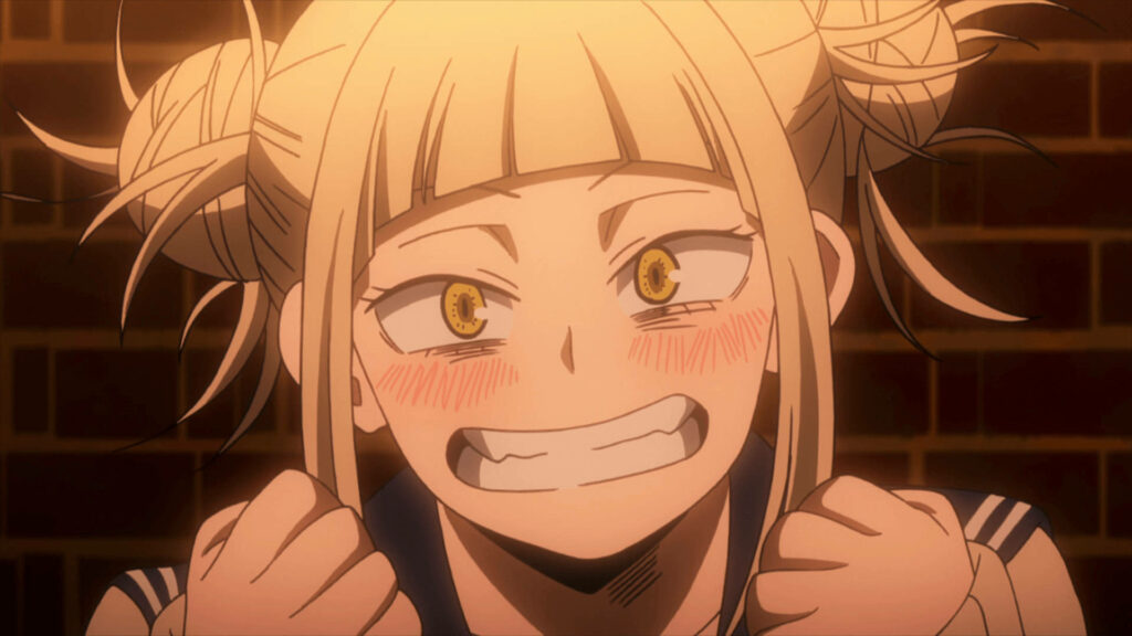 Unleashing Toga's Adorable Wackiness: A Blushing Delight with the League of Villains' Background Bliss Wallpaper