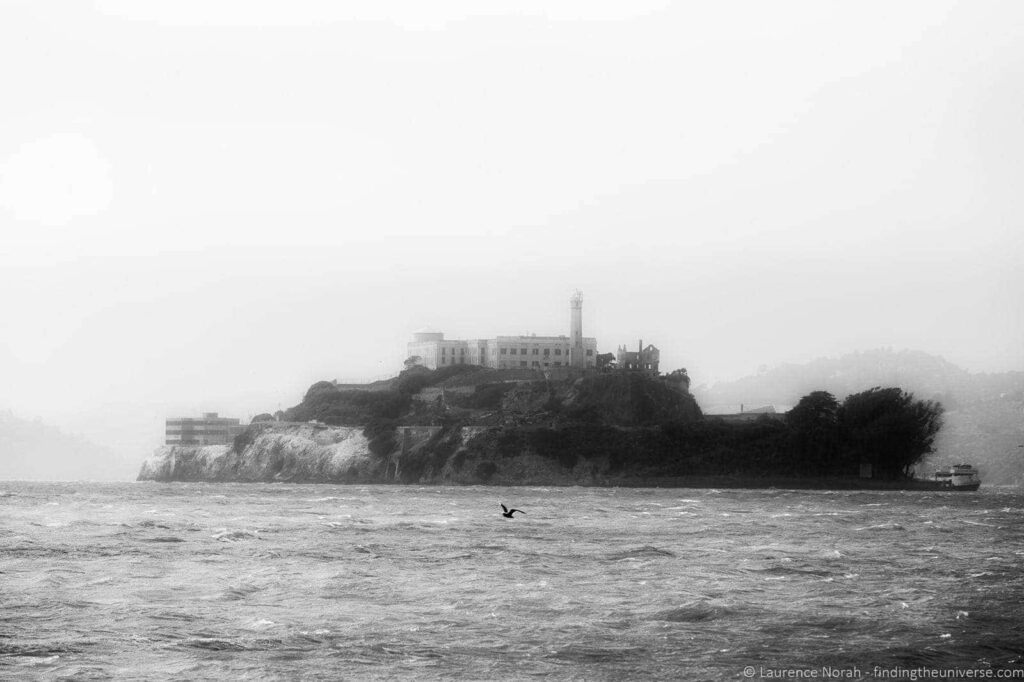 Moody Black and White Alcatraz Island Wallpaper - San Francisco Scene