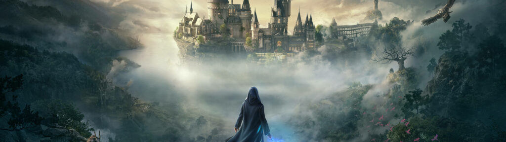 Misty Majesty: Exploring Hogwarts Castle's Enchanting Ambiance in 5120x1440 Resolution Wallpaper