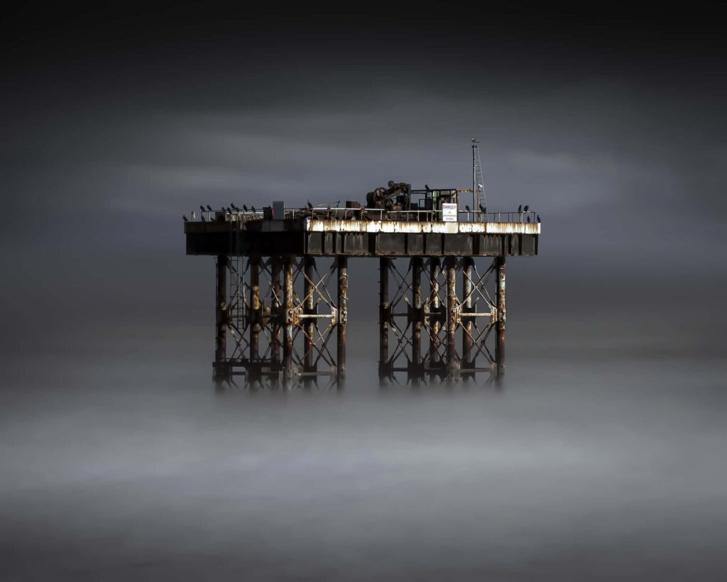 Mysterious Oil Rig Wallpaper: Misty Serenity & Tranquil Background