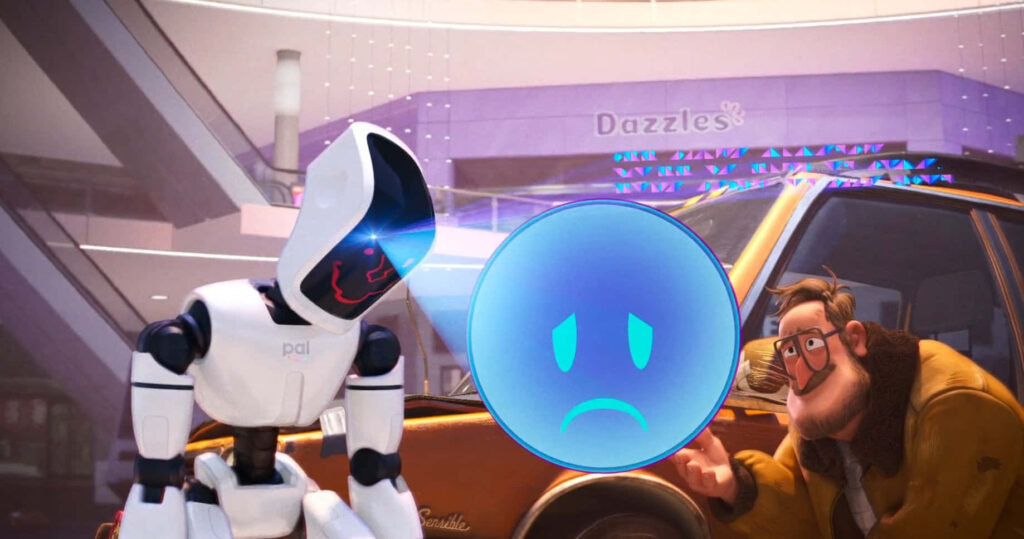 Mitchells vs. The Machines Wallpaper: Robot with Sad Emoji Scene