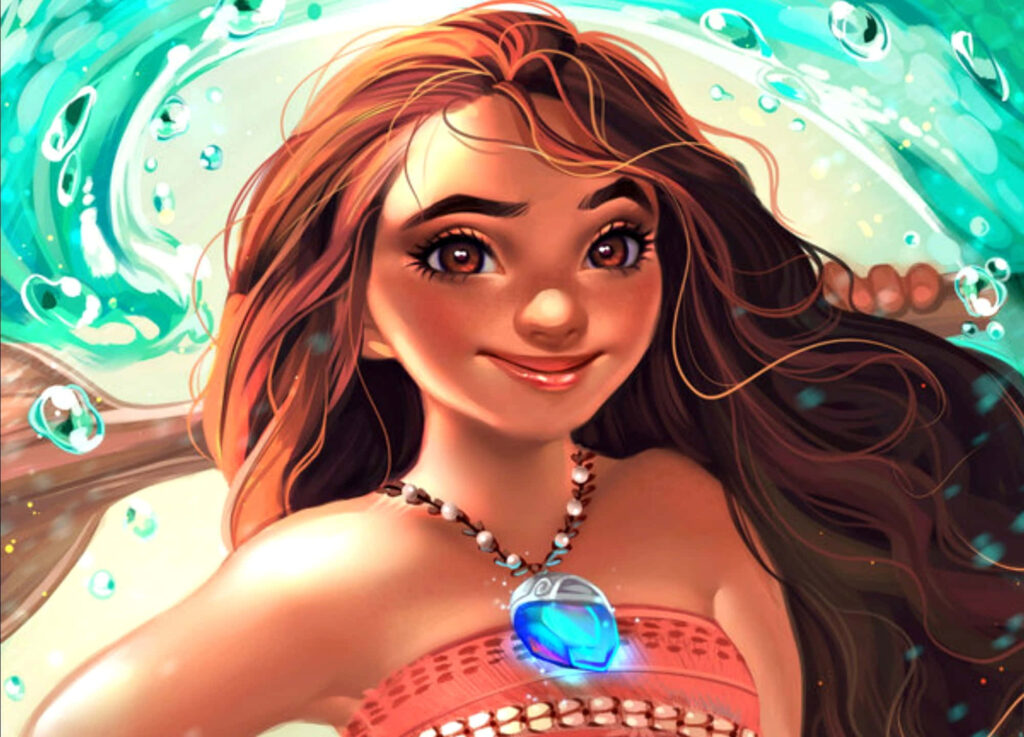 Moana Wallpaper: Courageous Heroine with Vibrant Ocean Waves