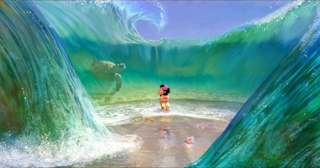 Moana at the Shore: Ocean's Parting Symbolizes Fearless Adventure Wallpaper