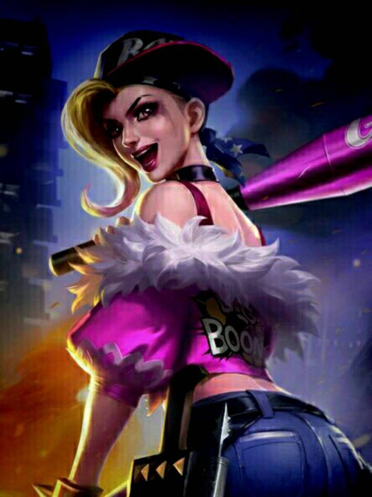 Miya Punk Princess skin Mobile Legends archer with pink bat fur jacket edgy digital art wallpaper