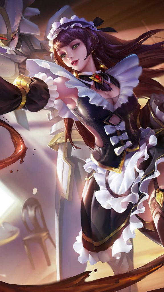 Mobile Legends Selena Double Identity skin wallpaper elegant maid and Abyssal form vibrant art