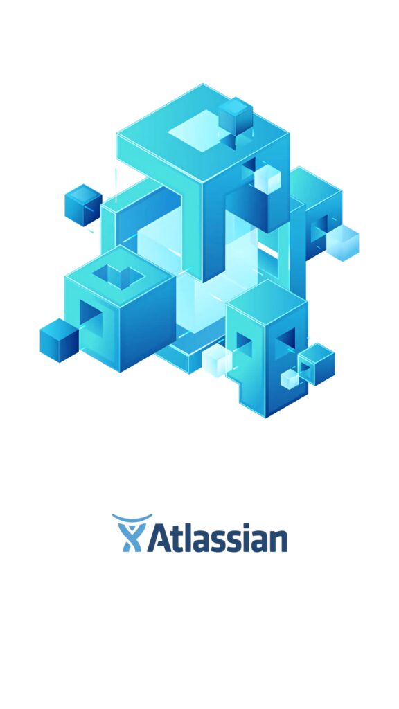 3D blue cubes interconnected above Atlassian logo digital artwork representing collaboration technology Wallpaper