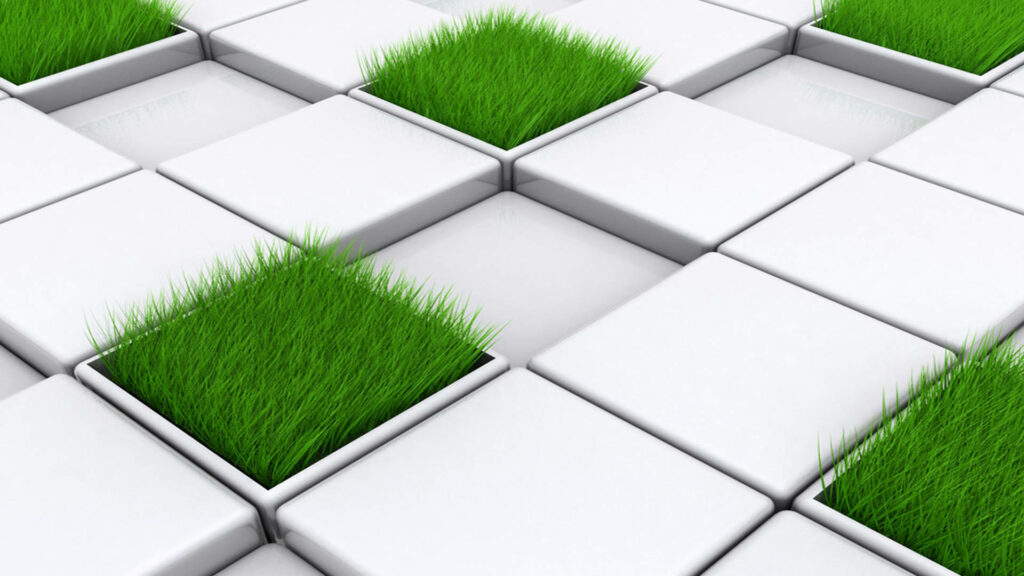 Modern 3D White Cube Wallpaper with Green Grass for Android Background
